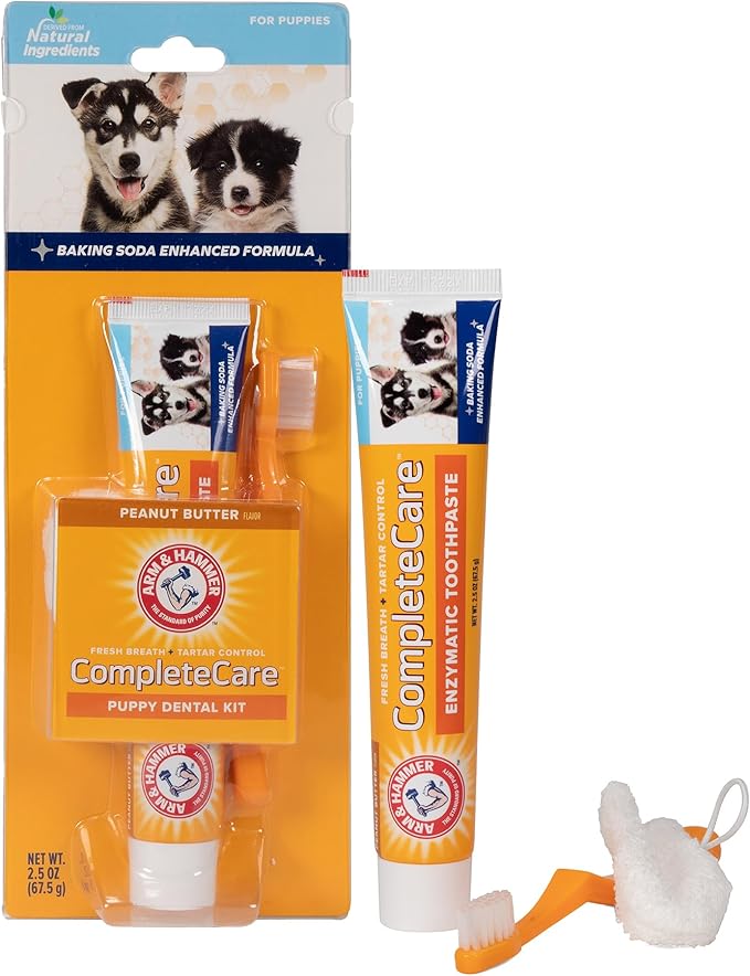 Arm & Hammer Complete Care Puppy Dental Kit, Chicken Flavor Enzymatic Dog Toothpaste, Toothbrush, & Microfiber Brush, Baking Soda + Calcium, Enhanced Formula, 2.5oz