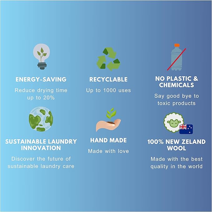 Wool Dryer Balls, Laundry Reusable Anti Static Natural Fabric Softener. Organic XL Hypoallargenic Made with 100% New Zeland Wool. Pet Lint Hair Catcher Helper