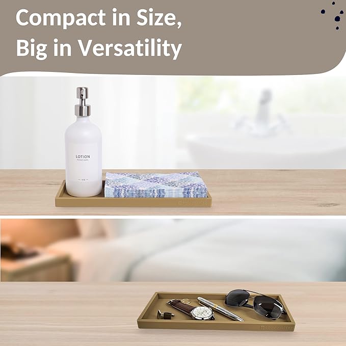 Countertop and Vanity Tray - 11.7" Silicone Bathroom Tray, Flexible Dish Soap Holder for Kitchen, Bathroom Counter Organizer, Shower Toilet Tank Trays Décor Accessories, Sink Makeup Mat Oil