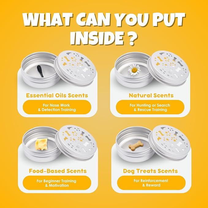 Ink Oil Scent Work Tins - Dog Scent Training Kit - Nosework Detection & Enrichment Scent for Home, Professional Pet Trainers - Reusable Tins with Magnets for Easy Hiding – Bite-Resistant –10 Pcs Set