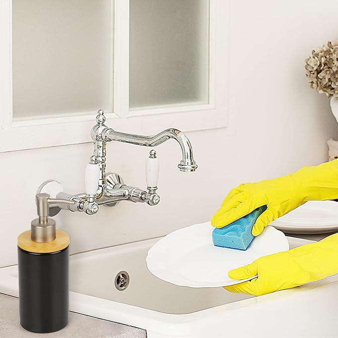 Ceramic Soap Dispenser Hand Soap Dispenser Refillable Liquid Great for Kitchen and Bathroom Decorative (Black)