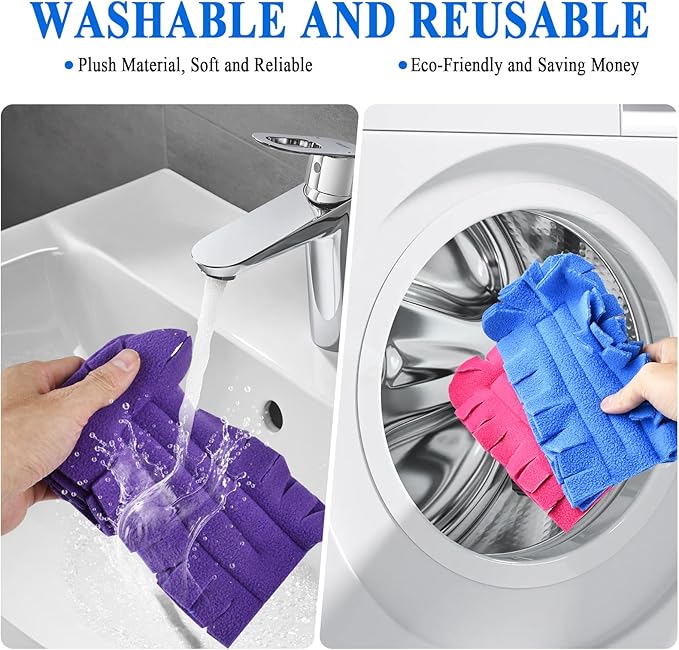 20Pcs Fleece Duster Refills, Reusable Dusters Compatible with Swiffer with 3pcs Handles, Washable Dusters Pads for Cleaning Ceiling Hardwoods Window Kitchen Floor 5 Colors