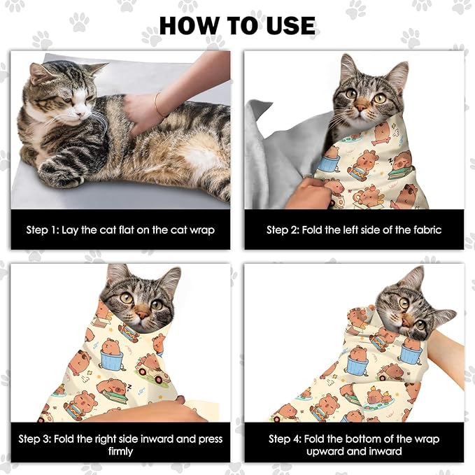 27.6" Cat Grooming Wrap, Self Adhesive Cat Wrap for Cutting Nails, Anti-Escape Calming Cat Swaddle Wrap for Medicine Ear Cleaning, Anti-Scratch Cats Burrito Restraint Blanket, Pet Tool (6-10 lbs)