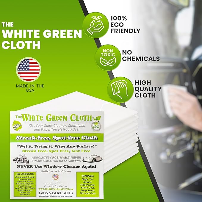 10-Pack Reusable Cleaning Cloths for Streak-Free Windows, Mirrors & All-Purpose Cleaning – Chemical-Free, Absorbent, Non-Abrasive, 16" x 16" White Cleaning Rags, Made in The USA