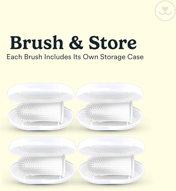 Jasper Dog Toothbrush, 360 Dog Tooth Brushing Kit, Finger Toothbrush, Cat Tooth Brush, Teeth Cleaning, Pet Tooth Brush for Small & Large Pets, Pet Toothpaste Not Included, 4-Pack Clear