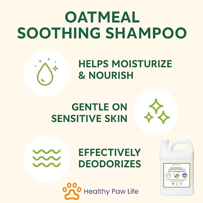 Healthy Paw Life Oatmeal Shampoo – Vet-Recommended Itch Relief for Dogs, Cats & Horses – Hypoallergenic, Moisturizing & Deodorizing – 1 Gallon – Made in USA