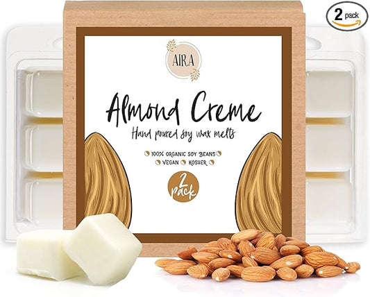 Aira Almond Creme 2 Pack Soy Wax Melts - Organic, Vegan, Kosher - No Chemical - Essential Oil Blends - Electric/Tealight Melters