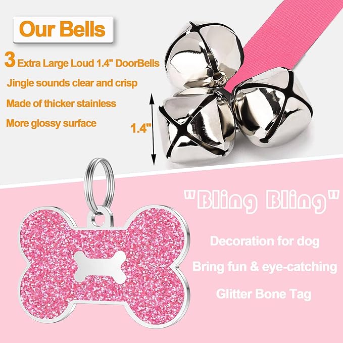 2 Pack Dog Door Bells Dog Doorbell to go Outside Puppy Train Bell for Dogs to Ring to go Potty Puppy Toilet Training Bell Jingle Bells for Door Knob Girl Puppy Essentials Accessories (Pink)
