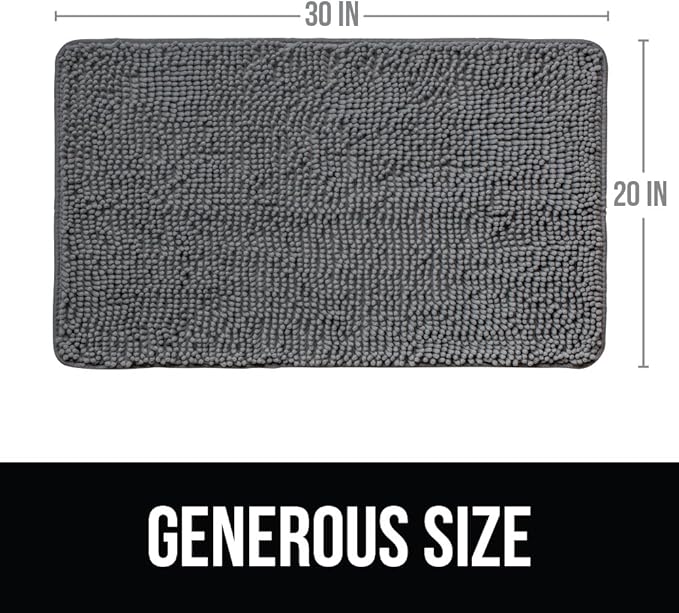 KANGAROO Bathroom Rugs, Chenille Soft Absorbent Bath Rug, Shaggy Shower Mat, Quick Dry Machine Wash Bathmat, Plush Carpet Mats for Tub, Bathtub and Room Home Decor Accessories, 30x20, Gray