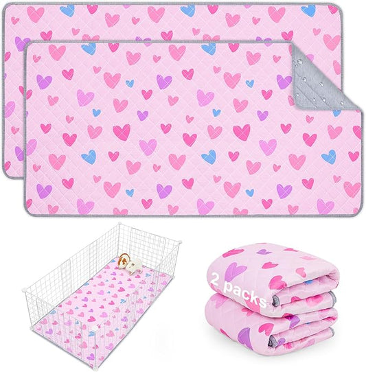 Bienbee Guinea Pig Bedding, 2 Pack 47" x 24" Reusable Guinea Pig Cage Liner Waterproof and Absorbent Small Animal Bedding Washable Guinea Pig Pee Pads for Small Pet Hamster Rabbit Squirrel, Pink