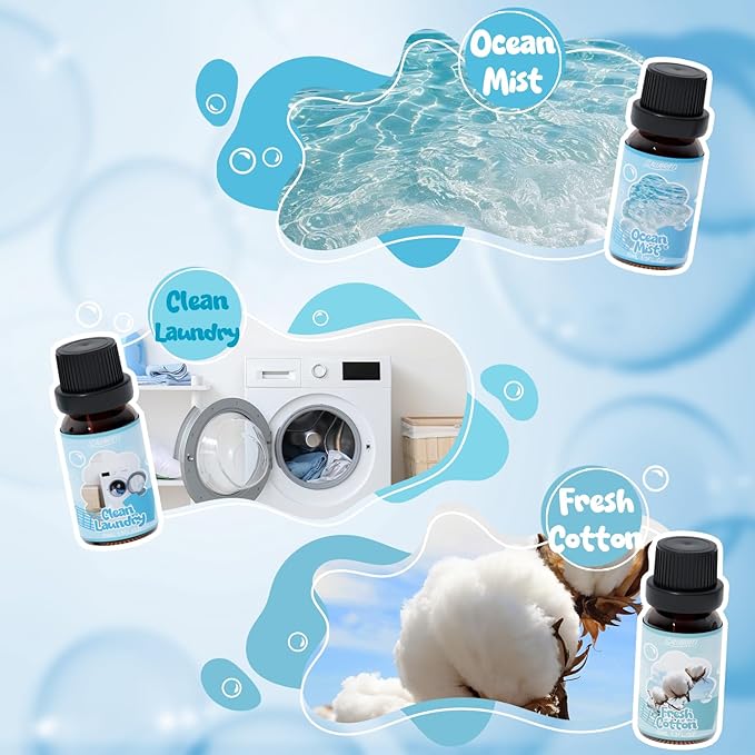 SALUBRITO Laundry Fragrance Oils, Clean Essential Oil Set for Home & Diffuser, Use With Wool Dryer Balls, Fresh Linen, Fresh Cotton, Lavender Field, Citrus Boost, Ocean Mist, Clean Laundry Scented Oil