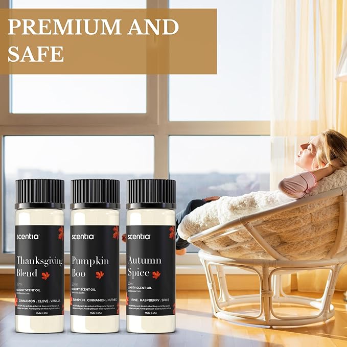 Scentia Fall Essential Oils for Diffuser with 3 Cozy Scents: Autumn Spice, Thanksgiving Blend & Pumpkin Boo - 20ml Aromatherapy Oils for Home, Candles & DIY - Perfect Fall Gift