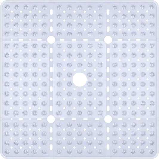 Reetual XL Shower Mat Non Slip - 27x27 Bath Mat for Shower Stall or Large Bathtub Mat with 240 Powerful Suction Cups and Drain Holes. Black Shower Mats for Bathroom (Clear Mat)