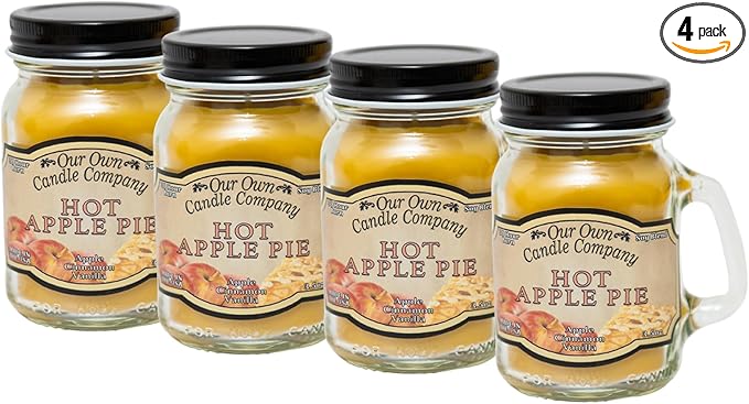 Hot Apple Pie Scented Mini Mason Jar Candle by Our Own Candle Company, 3.5 Ounce (4 Pack)