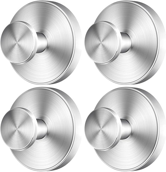 2025 Upgraded Drill-Free Suction Cup Hooks, Stainless Steel Suction Cup Hooks for Shower, Mirror, Wall, Bathroom, Glass, Hanging Towels - 4 Pack, Brushed Silver