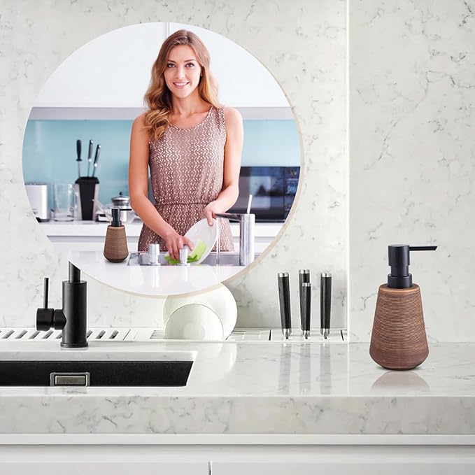 Comeon Hand Soap Dispenser, 350ml/12oz Ceramic Bathroom Dish Soap Dispenser for Kitchen Sink Brown Refillable Soap Dispensers in Kitchen Countertop Shower (12oz,Light Brown)