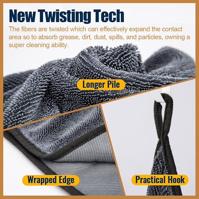 Airlab Microfiber Towels for Cars Wash Drying Super Absorbent Cleaning Cloth Auto Detailing Ultra Soft, Lint-Free, Streak-Free, 24 x 16 Inch, Pack of 2, Grey-Black, 600 GSM