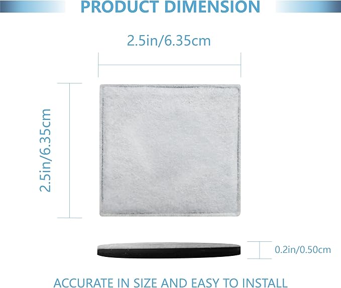 12 Pack Cat Water Fountain Replacement Charcoal Filters Square Compatible with Petsafe Premier Pet Fountain Filters 2.5 Inches, for Aqua Cube Catit Mini Flower Pet Fountains