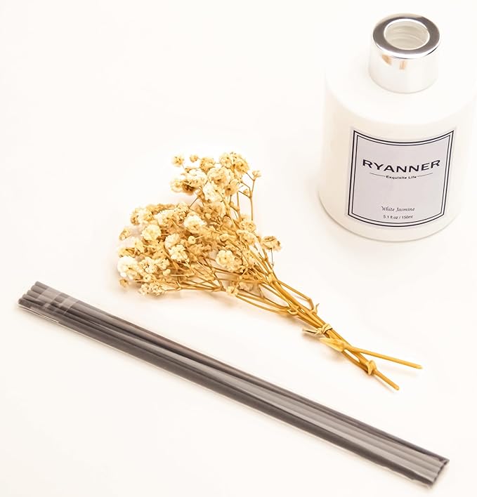 Flower Reed Diffuser Set,5.1 fl oz White Jasmine Scent Diffuser with Sticks Home Fragrance Reed Diffuser with Essential Oil for Bathroom Shelf Decor&Air Freshener,Home Bathroom Office Decor