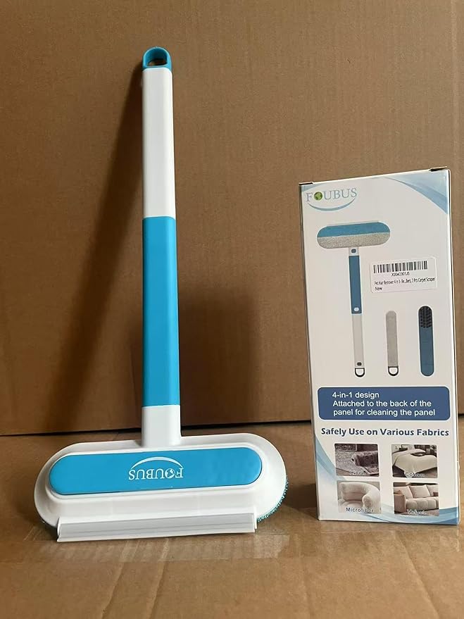 4 in 1 Multifunctional Pet Hair Removal Tool, Dog&Cat Hair Remover for Couch Carpet Furniture, Pet Hair Removal Broom with 17.7Inch Extendable Long Handle&Reusable Washable Cat Hair Remover Brush