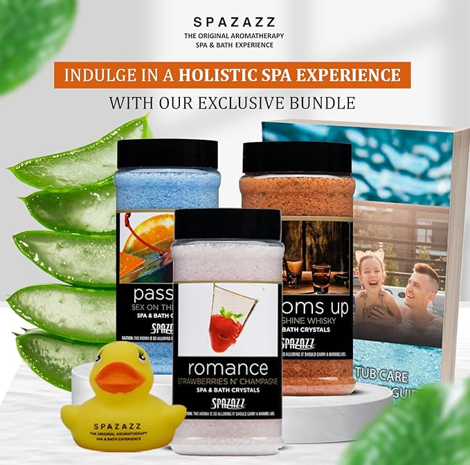 Romantic Couples Spa Gift Set – Spazazz Aromatherapy Bath Salts 3-Pack (17oz Each) – Passion, Romance & Bottoms Up – Sensual Bath & Hot Tub Soak for Valentine’s or Anniversary