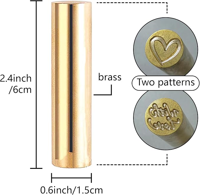 CRASPIRE 2 Sides Pattern Wax Seal Stamp 15mm Mini with Love Heart Soild Brass Wedding Valentine's Day Vintage Sealing Stamp for Invitations Envelopes Card DIY Craft Birthday Decorative Gift