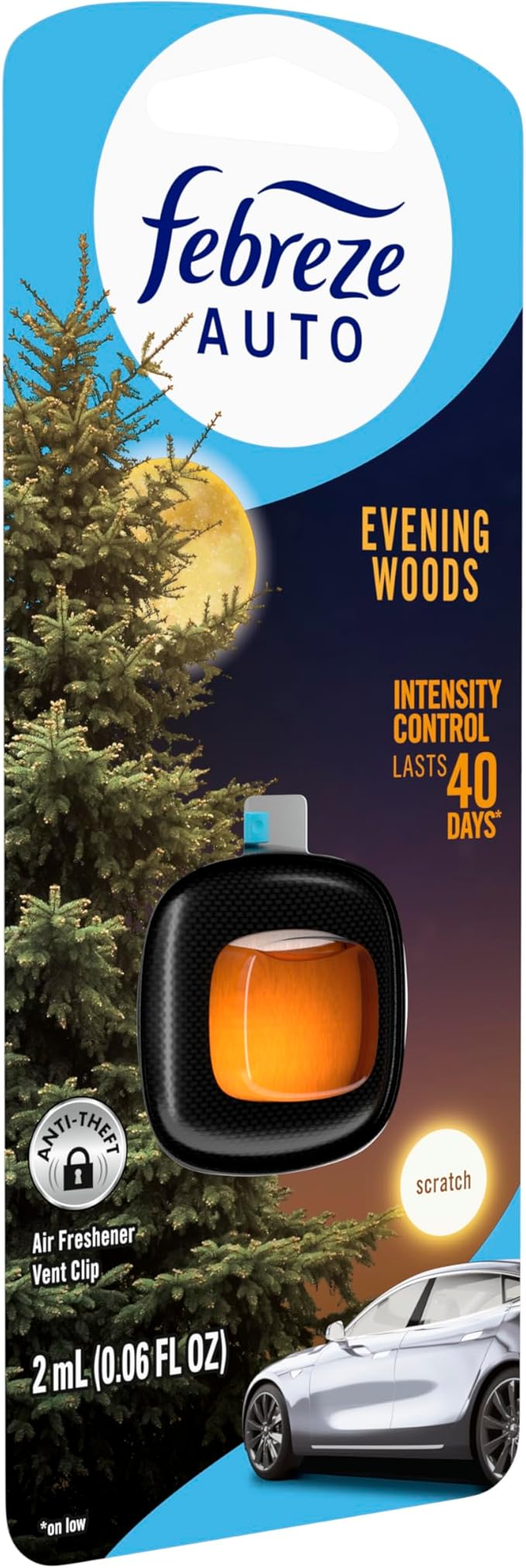 Febreze AUTO Air Freshener, Odor-Fighting Automotive Vent Clip, Evening Woods Scent, 8 Count