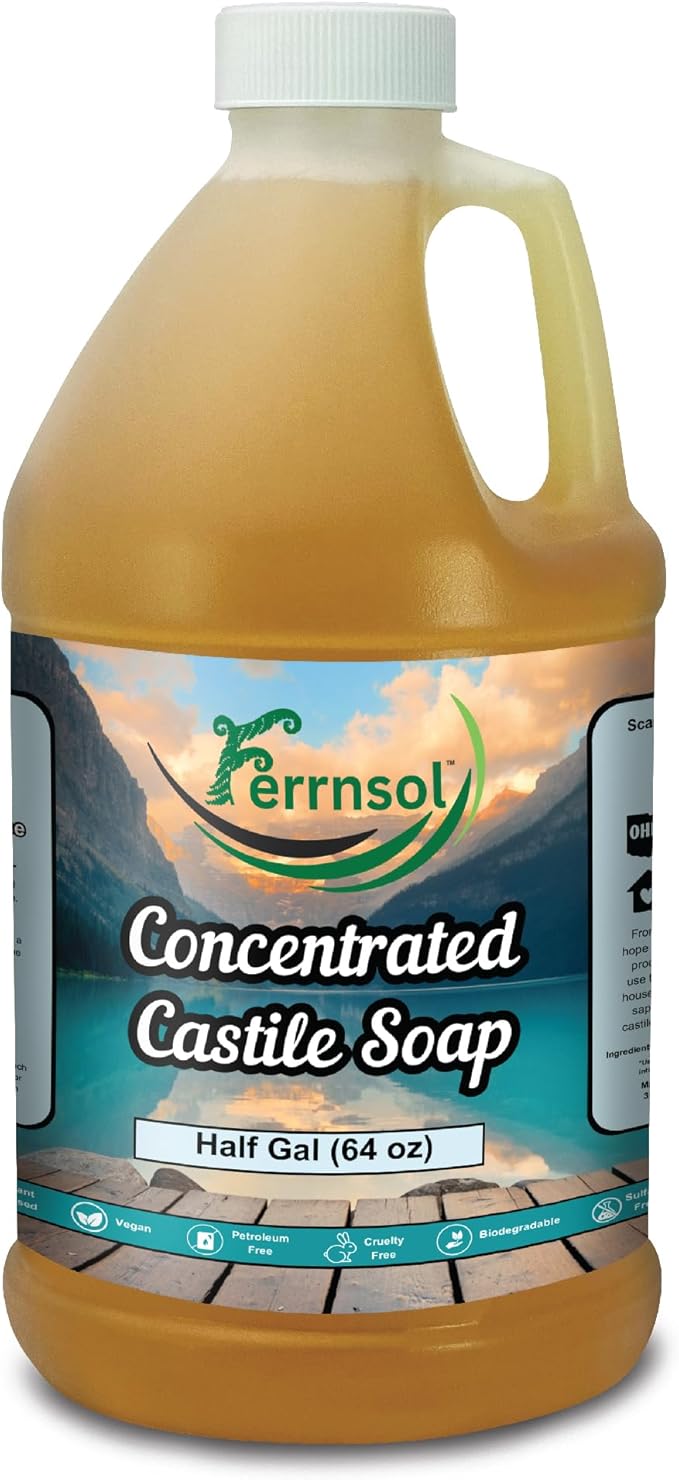 1/2-gal Concentrated Castile Gel Soap – Unscented, Fragrance-Free – Ultra Thick Natural Cleaner for Hands, Laundry, and Surfaces – Biodegradable – 64oz Refill