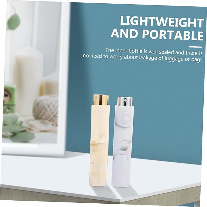 2pcs Travel Perfume Bottles Marble Pattern Rotary Spray Cosmetic Atomizer Vials Portable Leakproof Glass Plastic Containers for Essential Oils and Cologne