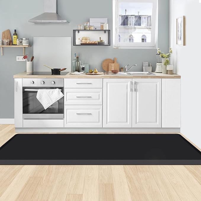 KitchenClouds Kitchen Mat Cushioned Anti Fatigue Rug 24"x70" Waterproof, Non Slip, Standing and Comfort Desk/Floor Mats for House Sink Office (Black,0.8inch)