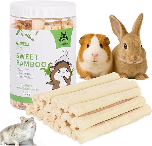 JONSΛNTY 25-28 PCS 330g Natural Sweet Bamboo, Chew Toys for Rabbit, Guinea Pig, Hamster, Chinchilla, Bunny, Rat, Teething Toy for Small Animal