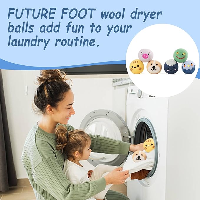 Wool Dryer Balls XL Size 6 Pack - Fun Dryer Balls with Animal Faces Handmade New Zealand Wool Balls for Dryer Cute Dryer Balls Laundry Reusable Anti Static Natural Fabric Softener