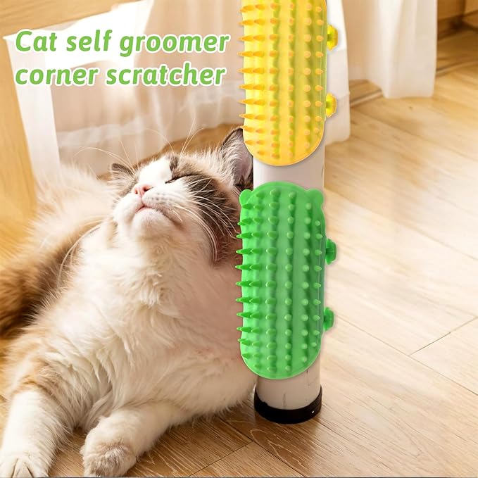4pcs Self Groomer Corner Catcher for Cats,Cat Face Scratcher,2-in-1 Silicone Cats Brush Combs,Kitty Cat Self Groomer Scratcher for Face,Pet Supplies,Green and Yellow