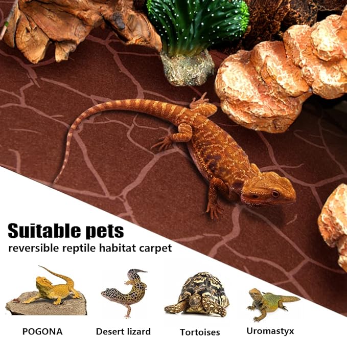 2 Pack Reptile Carpet Desert Reptile Mat & Reversible Substrate, Terrarium Liner Bedding, for Lizard,Chameleon,Gecko,Snake,Ceratophrys with Tweezers Feeding Tong (40 Gallon(36x18in))