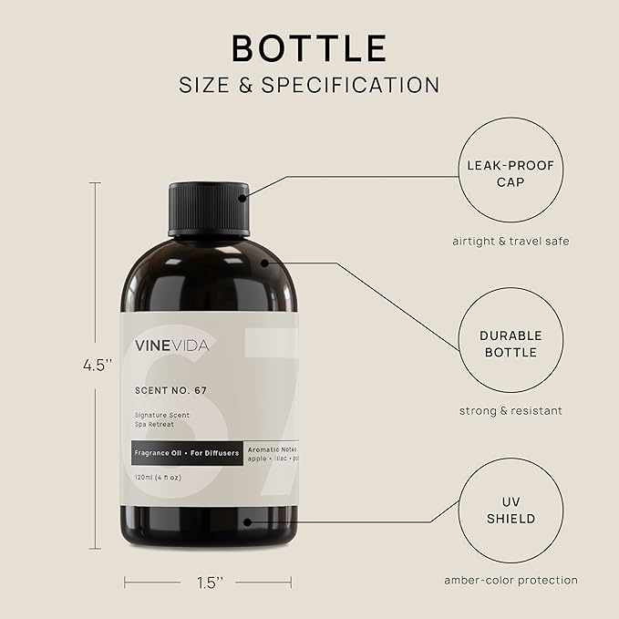 VINEVIDA [4 Fl Oz] Spa Retreat Fragrance Oil for Cold Air Diffusers - Essential Oils for Diffuser Oil Refill & Air Freshener Room Spray
