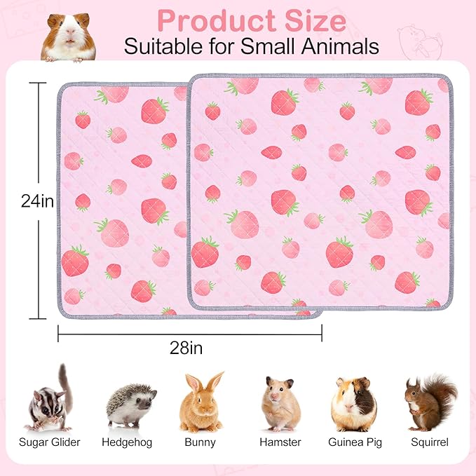 2 Pack Guinea Pig Bedding, Washable Guinea Pig Cage Liner Reusable Guinea Pig Mat Waterproof Guinea Pig Bedding for Cage, Super Absorbant Guinea Pig Pee Pads for Small Animals Hamster Rabbit Squirrel