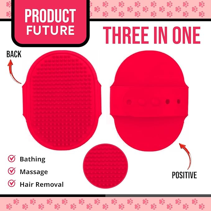 Silicone Dog Bath Brush – Soft Pet Scrubber for Bathing & Grooming – Shampoo Brush for Dogs, Cats & Puppies – Adjustable Strap – Choose from 5 Colors (Pink)