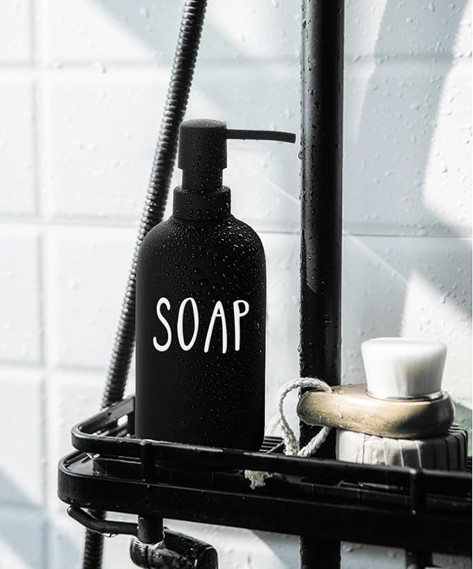 Ceramic Soap Dispenser Set - Elegant Hand Soap Pump with 4 Labels (Soap, Dishes, Lotion, Hands) - Durable & Stylish Design for Kitchen & Bathroom Decor, Refillable Liquid Soap Dispenser