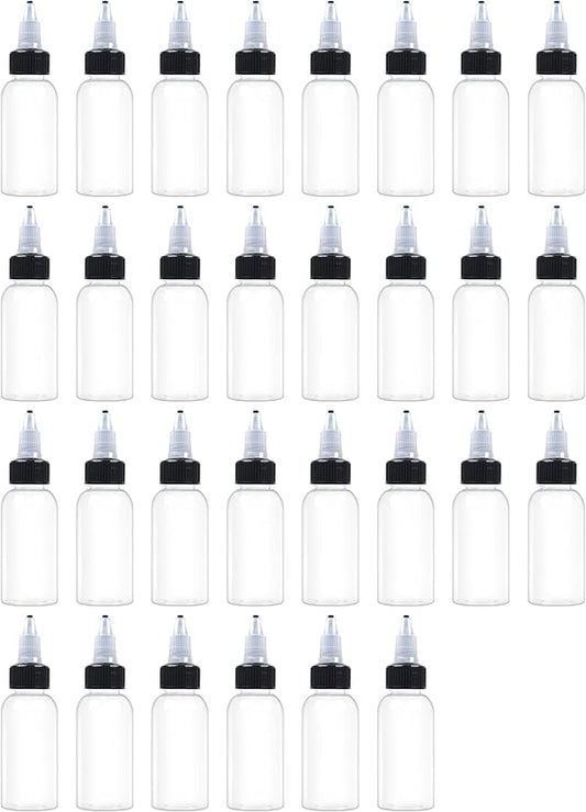 30 Pcs 1oz Plastic Squeeze Bottles with Twist Top Cap, 30ml Clear Dispensing Bottles, Empty Squirt Bottle for Liquids, Sauces, Arts, Crafts, Travel