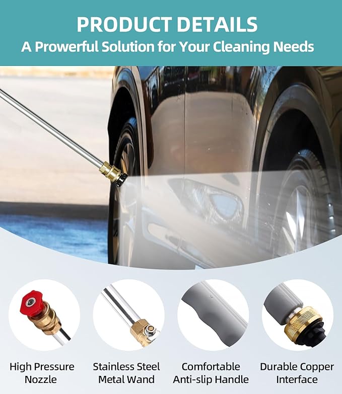 Jet Nozzle High Pressure Hose Nozzle, Hydro Jet High Pressure Washer Tools With 3 Different Nozzles, 3-In-1 High Pressure Power Wand, Hose Quick Connectors For Patio Car Pet Window Washing, Black