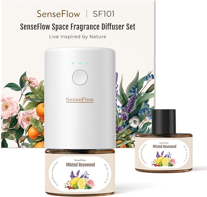 SF101 Waterless Ultrasonic Essential Oil Diffuser–100% Plant-Based,120-Day Natural Air Freshener & Aromatherapy Diffuser for Home,Hotel,Studio–Covers up to 100㎡-Minted Rosewood