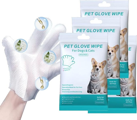 24PCS Unscented Extra Thick Pet Glove Wipes for Dogs & Cats, Dog Cat Washing Cleaning Gloves, Dog Grooming Bath Gloves for Daily Care and Traveling, Rinse Free