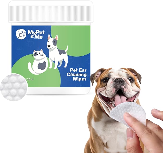My Pet & Me Dog & Cat Ear Cleaning Wipes – 120 Ct | Gentle, Non-Irritating Formula for Routine Ear Care | Soft, Natural Pet Ear Cleaner Wipes