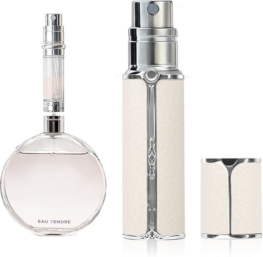 AF01WH Leather Perfume atomiser, 5ml Bottom Fill Travel Perfume Bottle, Refillable Perfume Dispenser for Women & Men (White 5ml)