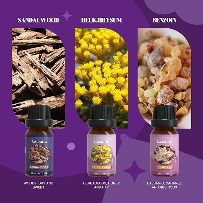 SALKING Sleep Essential Oils Set, Pure and Natural Essential Oils, Fragrance Oil Scented Oils for Oil Diffusers 6 x 10 ML - Lavender, Vetiver, Sandalwood, Valerian, Helichrysum, Benzoin…
