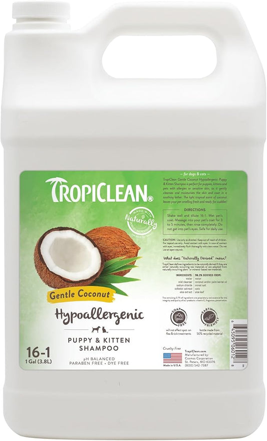 TropiClean Gentle Puppy Shampoo, Dog Shampoo for Allergies & Sensitive Skin, Professional Dog Shampoo, Made in USA, Gentle Coconut Scent, 1 Gallon