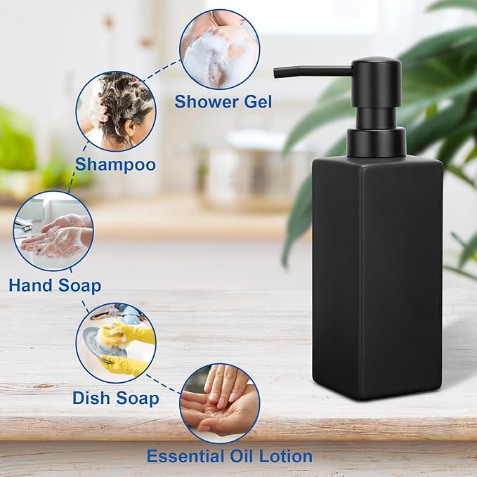 Ceramic White Soap Dispenser with Rust-Proof Plastic Pump for Bathroom10oz Liquid Hand Soap Dispenser for Kitchen