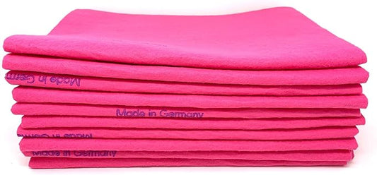 10 Pack Extra Large Original German Shammy Cloths Chamois Towels Super Absorbent for Pets, Parenting Tool Cleaning for Home and Commercial Use Wholesale Bulk (Pink)