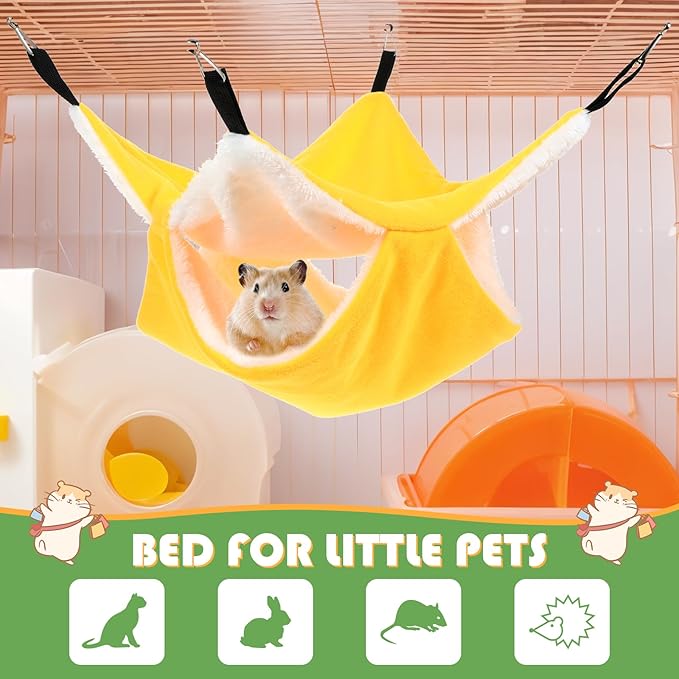 4 Pcs Rat Hammock for Cage Small Animal Hanging Hammock Ferret Hammocks for Rat Accessories Double Layer Ferret Bed for Guinea Pig Squirrel Chinchilla Playing and Sleeping Green Blue Gray Yellow