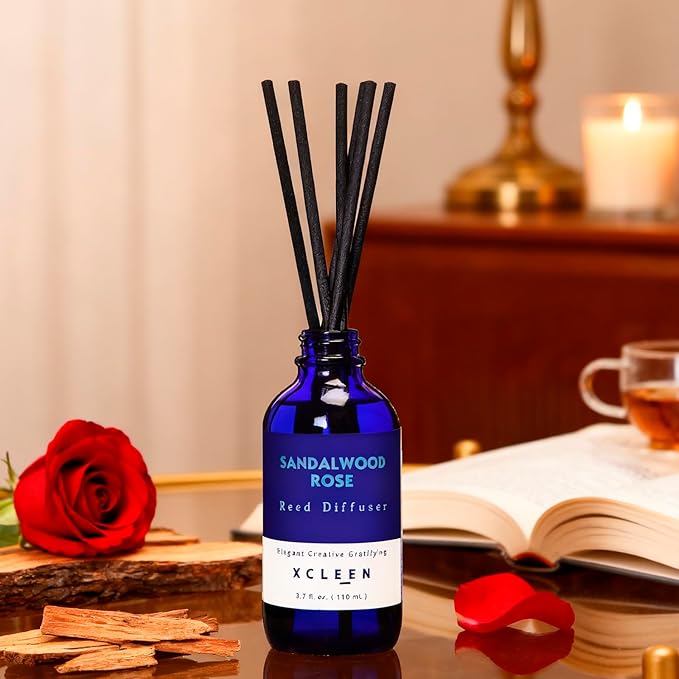 Reed Diffuser Set, Sandalwood Rose Scented Oil Diffuser with Sticks, Home Fragrance Reed Diffusers for Bathroom Shelf Decor & Air Fresheners